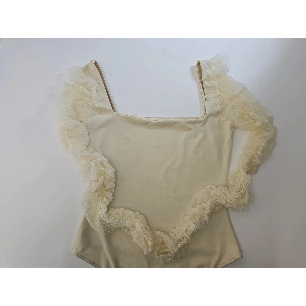 free people intimately Ivory Square Neck Sheer‎ Sleeves Size S